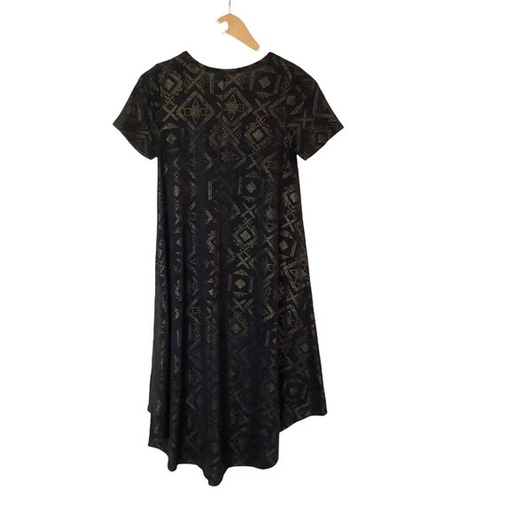 LULAROE Black & Gold Aztex Print High Low Rounded Hem Short Sleeve Dress-XXS - Picture 2 of 7